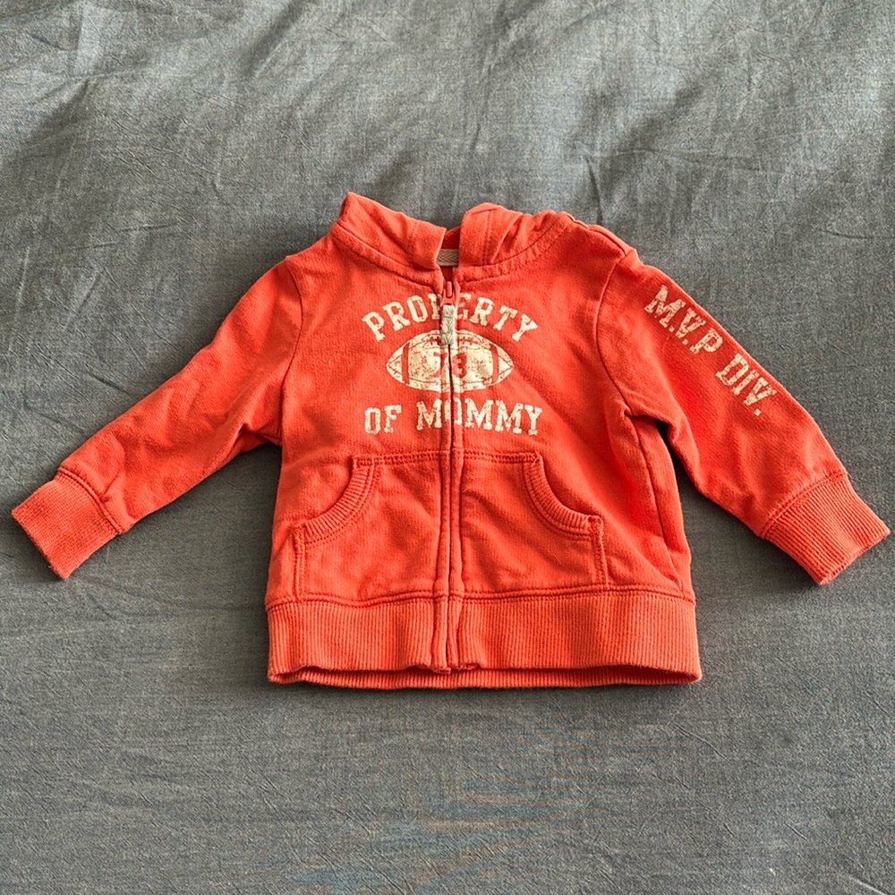 Carter’s Orange Baby Hoodie 0-3 Months - "Property of Mommy" Design
